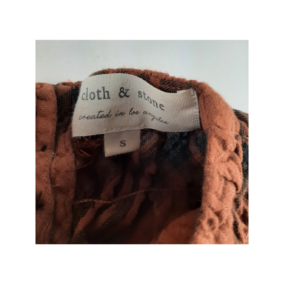 Cloth & Stone Anthropologie Women's Orange Black Plaid Smocked Flannel Top S - Picture 6 of 9